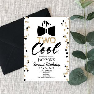 Mr. TWO Cool Bowtie 2nd Second Birthday Party Invitation