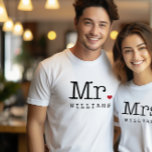Mr Vintage Black Personalised Wedding Monogram T-Shirt<br><div class="desc">Custom last name shirt for the Mr or Future Mr. Features vintage typewriter style text in black with a red heart accent. Visit our store for the matching Mrs shirt - these make a unique wedding gift,  and perfect to wear on the honeymoon!</div>
