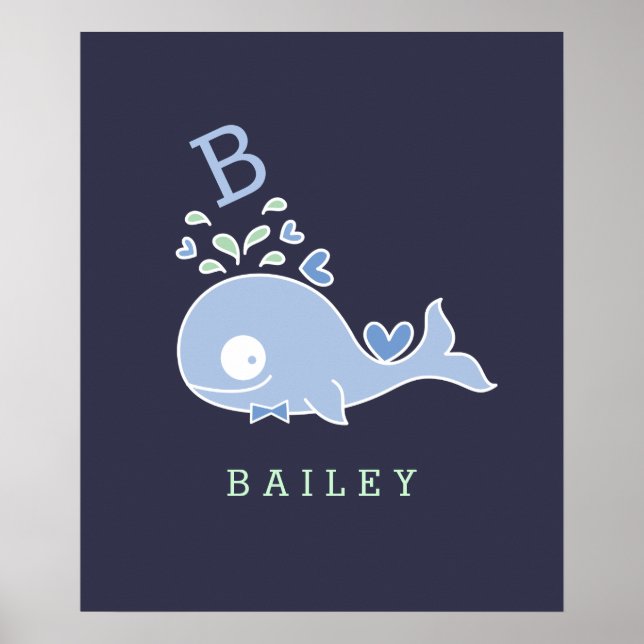 Mr. Whale Bow Tie Monogram Boy Nursery Wall Art (Front)