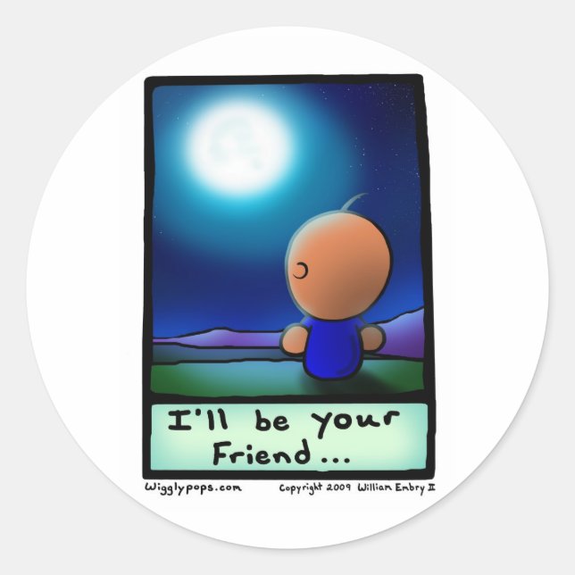 Mr. Wigglypops "I'll be your friend" moonlight Classic Round Sticker (Front)