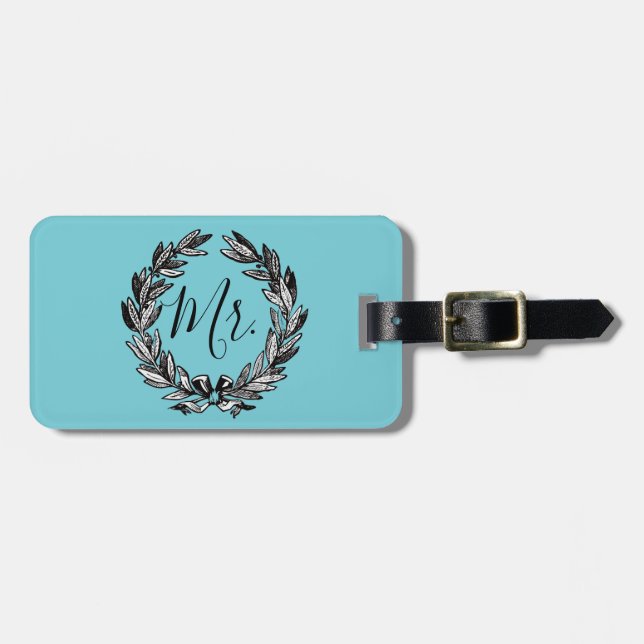 Mr Wreath Turquoise Luggage Tag (Front Horizontal)
