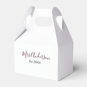 Mrs add name last name black pink est year modern favour box