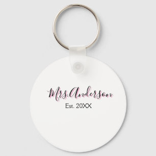 Mrs add name last name black pink est year modern  key ring