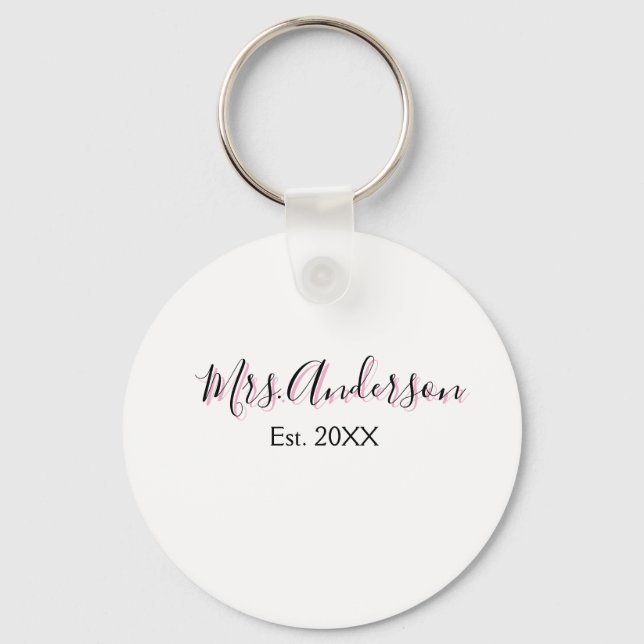Mrs add name last name black pink est year modern  key ring (Front)
