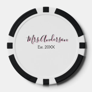 Mrs add name last name black pink est year modern poker chips