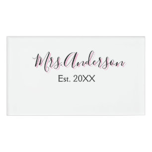Mrs add name last name black pink est year modern  tag