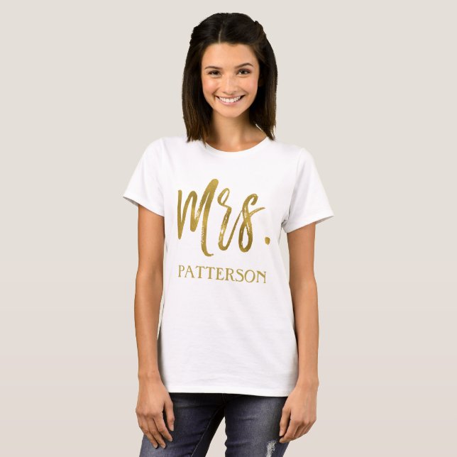 Mrs. and last name Gold Foil Typography Shirt (Front Full)