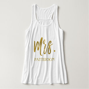 Mrs. and last name Gold Foil Typography Shirt