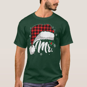 Mrs And Mr Santa Hat Buffalo Plaid Christmas Coupl T-Shirt