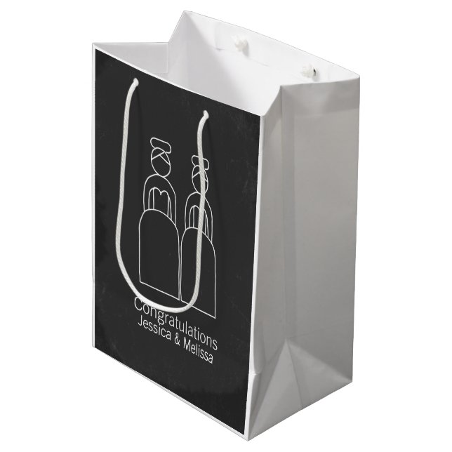 Mrs And Mrs Doodle Brides Wedding Personalised Medium Gift Bag (Front Angled)