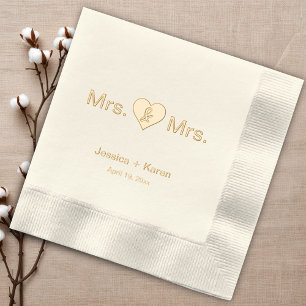 Mrs and Mrs Lesbian LGBT Heart  Foil Napkins