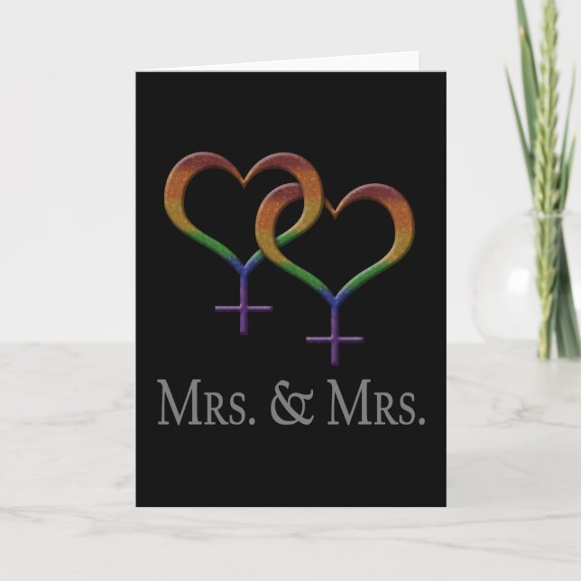 Mrs. and Mrs. Lesbian Pride Rainbow Symbols Card (Front)
