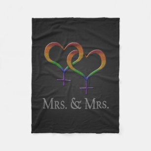Mrs. and Mrs. Lesbian Pride Rainbow Symbols Fleece Blanket