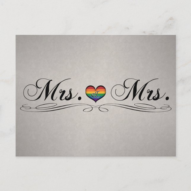 Mrs. and Mrs. Lesbian Pride Typography Design Postcard (Front)