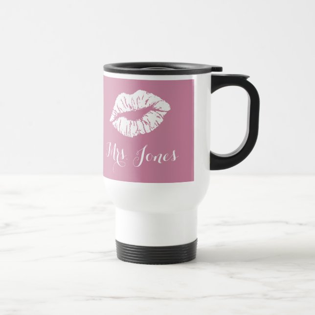 Mrs and Mrs Lips moustache mugs pink lipstick (Right)