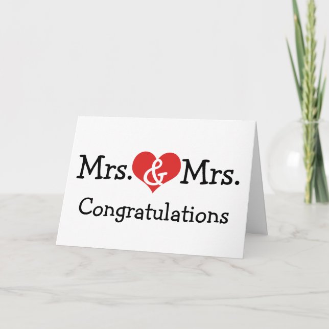 Mrs and Mrs Love Heart Wedding Congratulations Card (Front)