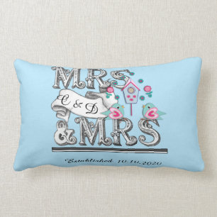 Mrs and Mrs Personalised Lesbian Wedding Gift Lumbar Cushion