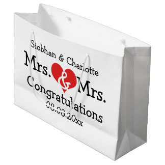 Mrs and Mrs Red Heart Wedding Personalised Large Gift Bag