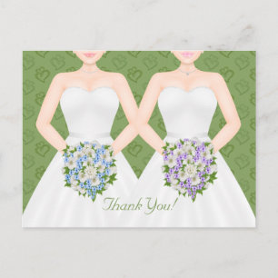 Mrs and Mrs Two Brides Lesbian Wedding Thank You Postcard