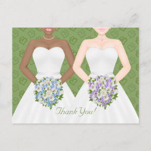 Mrs and Mrs Two Brides Lesbian Wedding Thank You Postcard