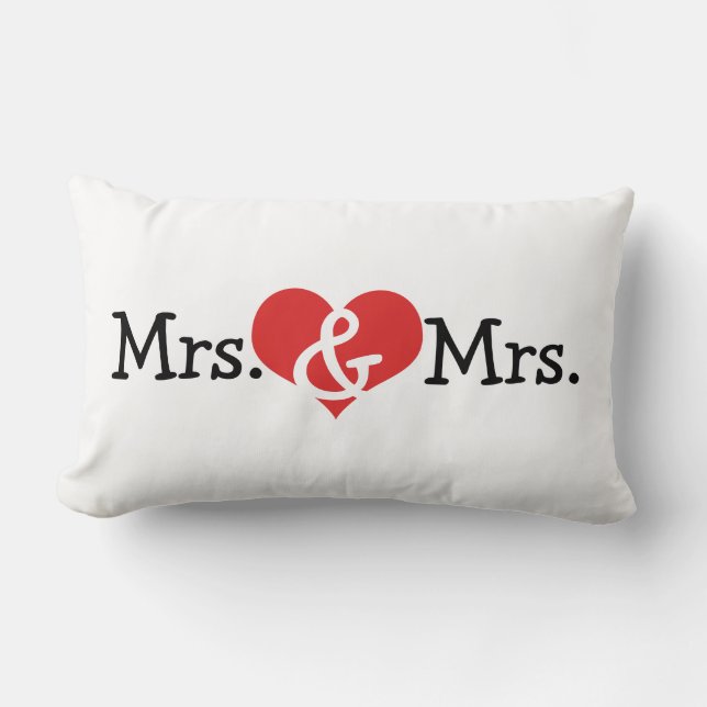Mrs and Mrs Two Brides Wedding Gift Lumbar Cushion (Front)