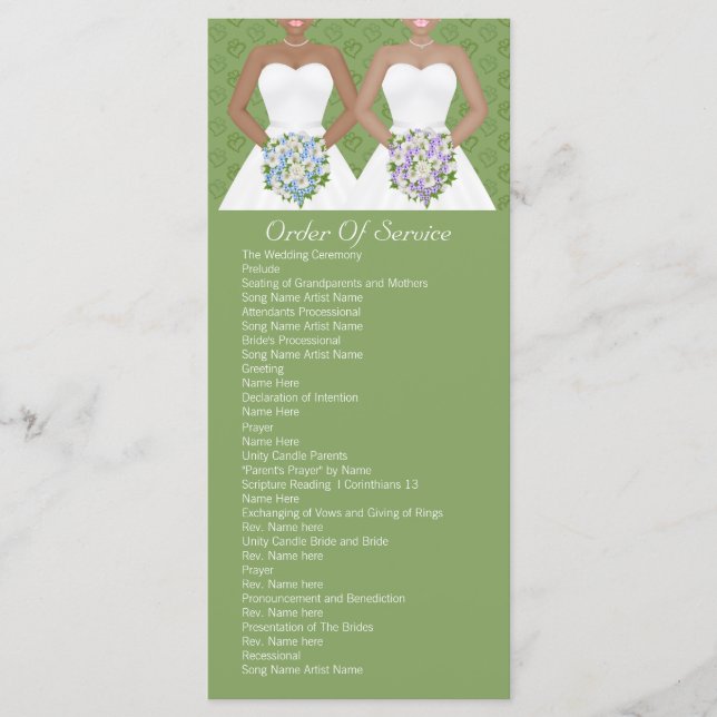 Mrs and Mrs Two Brides Wedding Service Order Programme (Front)