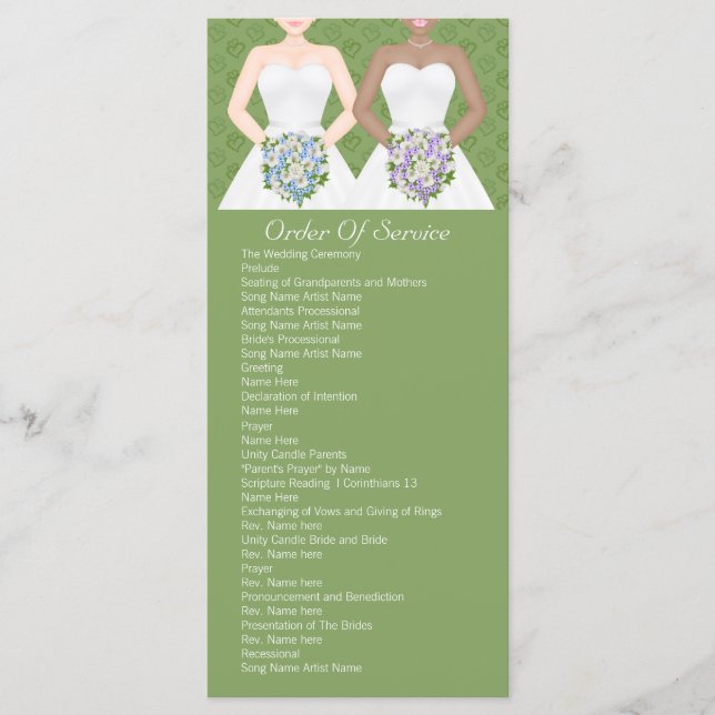 Mrs and Mrs Two Brides Wedding Service Order Programme (Front)