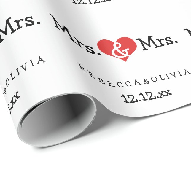 Mrs and Mrs Two Brides Wedding Wrapping Paper (Roll Corner)