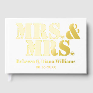 Mrs. and Mrs. typography lesbian white wedding Guest Book
