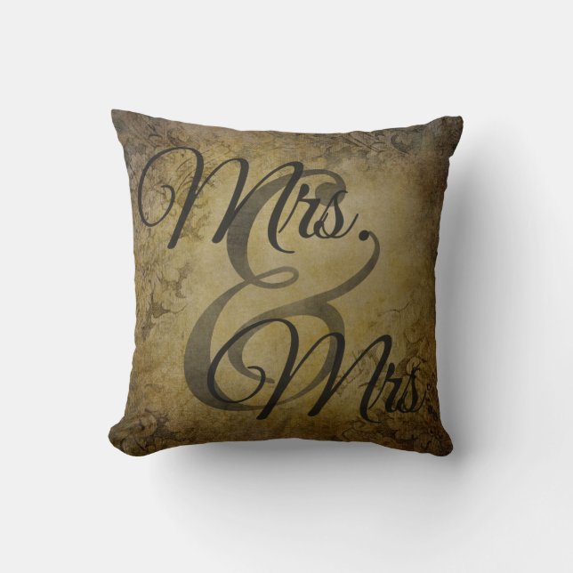 Mrs and Mrs Vintage lesbian Wedding Personalised Cushion (Front)