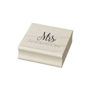 Mrs. Anderson Black Script Typography Add Name Rubber Stamp