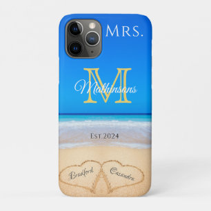 Mrs. Beach Wedding Hearts in Sand Family Monogram  Case-Mate iPhone Case