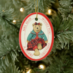 MRS. BEAR Ceramic Oval Ornament + Text