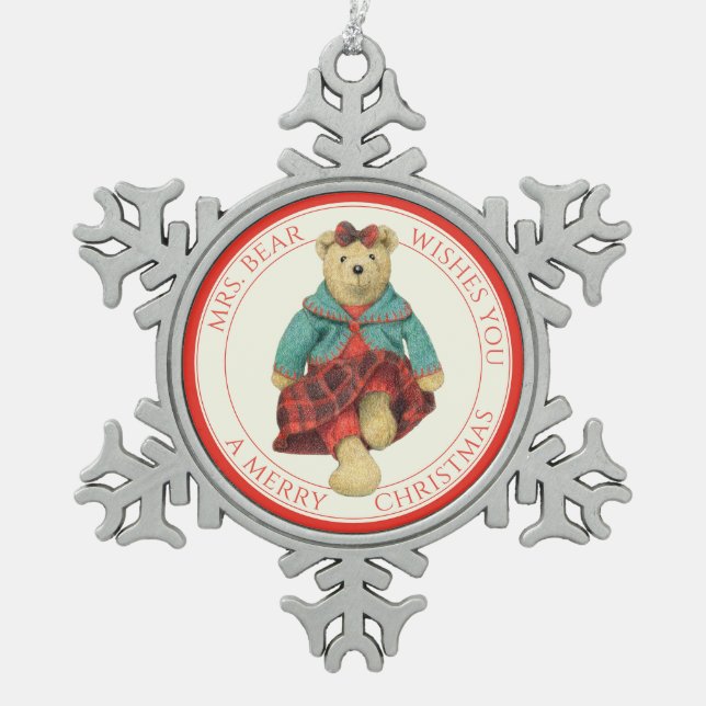 MRS. BEAR Pewter Snowflake Ornament + Text (Front)