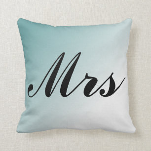 Mrs. Beautiful Blue and White Gradient Mr and Mrs Cushion