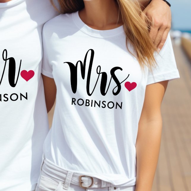Mrs Black Modern Script Custom Wedding Monogram T-Shirt (Creator Uploaded)