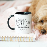 Mrs Black Modern Script Custom Wedding Newlywed Mug<br><div class="desc">Modern and casual chic black calligraphy script "Mrs." women's wedding coffee mug features custom text that can be personalised with the bride's new married last name and wedding date / date established. Makes a perfect gift the newly wed bride!</div>