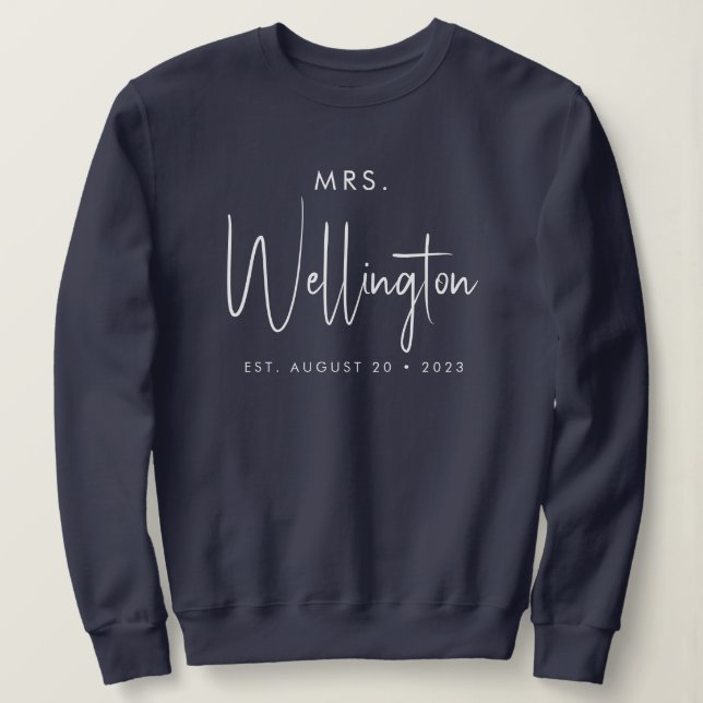 Mrs Black Script Custom Name Bridal Newlywed Sweat Sweatshirt (Design Front)