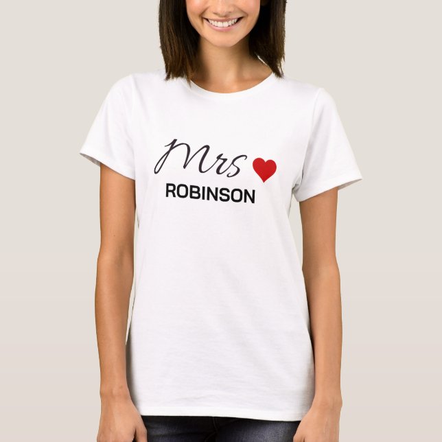 Mrs Black Script Custom Wedding Monogram T-Shirt (Front)