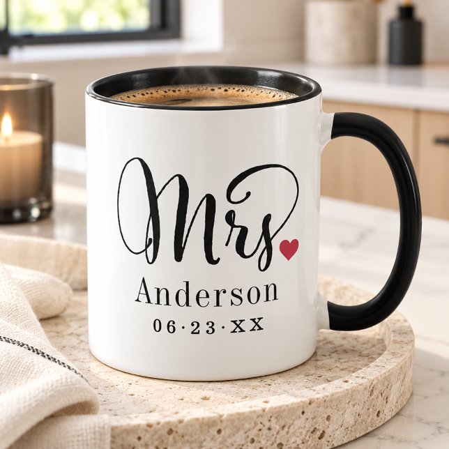 Mrs. Black Script Married Monogram Wedding Mug (Creator Uploaded)