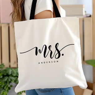 Mrs Black White Newlywed Bride Script Personalised Tote Bag
