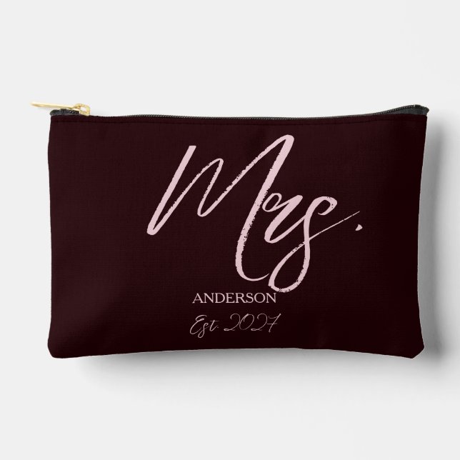 Mrs Bride Elegant Newlywed Personalised Accessory Pouch (Front)