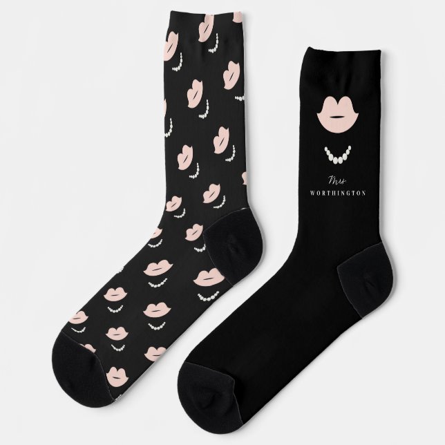 Mrs. Bride Lips & Pearls Stylish Chic Wedding Gift Socks (Left)