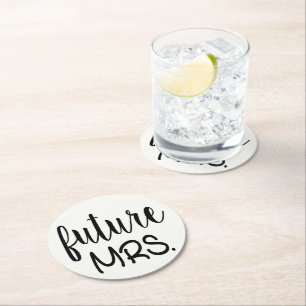 Mrs Bride To Be Wedding Bridal Shower Black White Round Paper Coaster