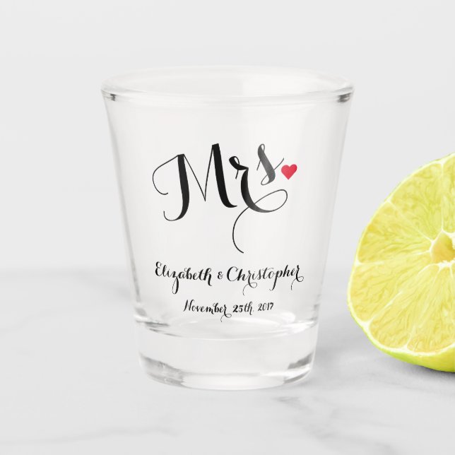 Mrs Bride Wedding Newly Weds Couple Party Whiskey Shot Glass (Front)