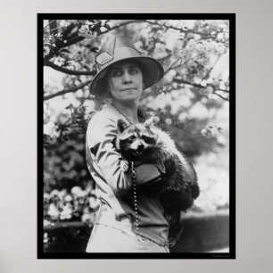 Mrs. Calvin Coolidge with her Racoon 1923 Poster