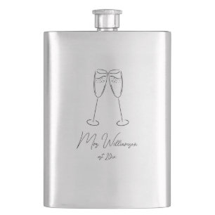 Mrs Champagne Glass Bride Wedding Newlywed Classic Hip Flask