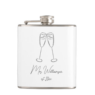 Mrs Champagne Glass Bride Wedding Newlywed Couple Hip Flask