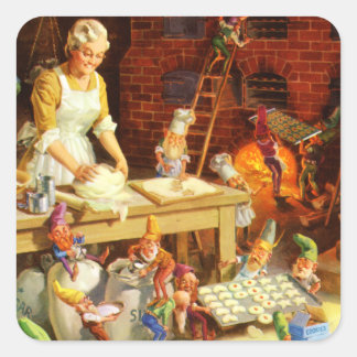 Mrs. Claus and Santas Elves Bake Christmas Cookies Square Sticker