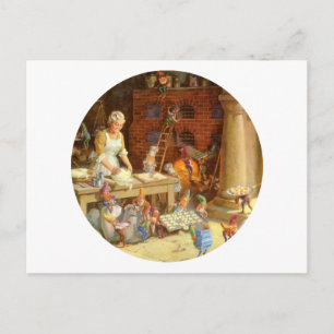 Mrs. Claus and the Elves Bake Christmas Cookies Holiday Postcard